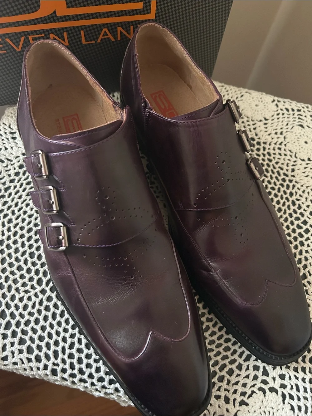 Steven Land Burgundy Double Monk Leather Oxfords. NEW
